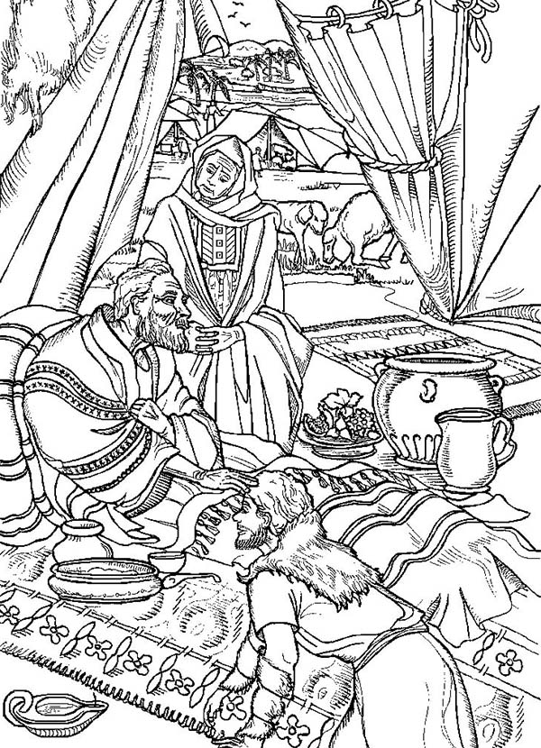 Jacob Ask for Isaac Blessing in Jacob and Esau Coloring Page - NetArt