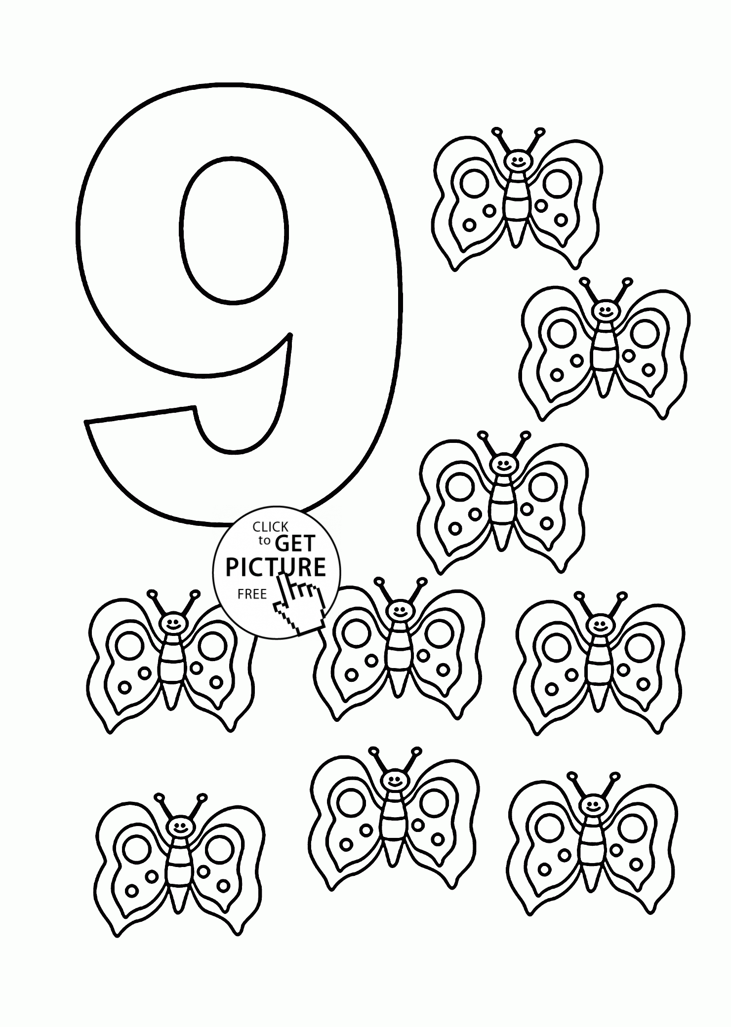 Number 9 coloring pages for kids, counting sheets printables free ...