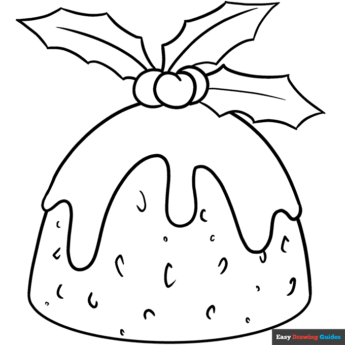Christmas Pudding Coloring Page | Easy Drawing Guides