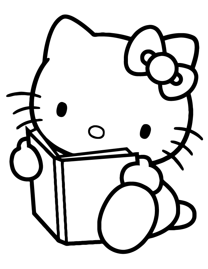 Hello Kitty Reading Book Coloring Page | Free Printable Coloring Pages