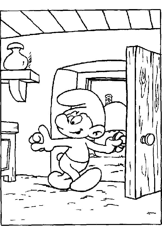 transmissionpress: Smurfs Opening Door Coloring Page