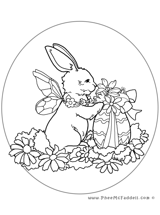 Easter Bunny Oval Coloring Page