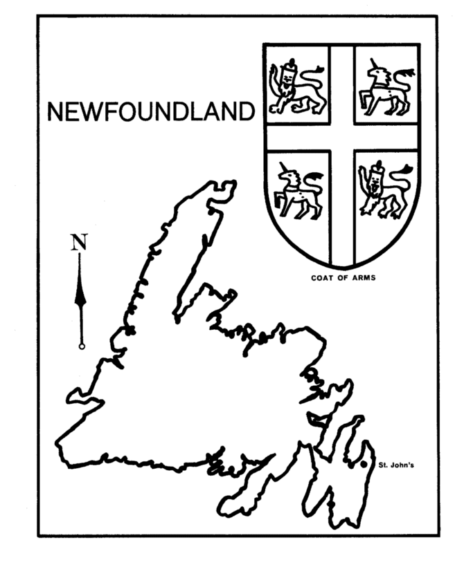 Canada Day - Newfoundland - Map / Coat of Arms Coloring Pages 