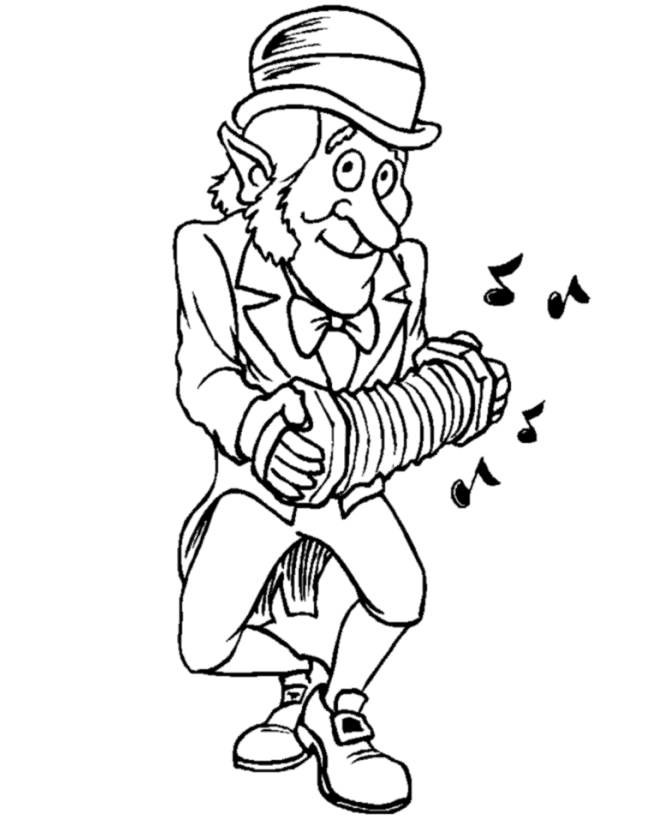 St Patrick's Day Coloring Pages - Leprechaun playing squeezebox 