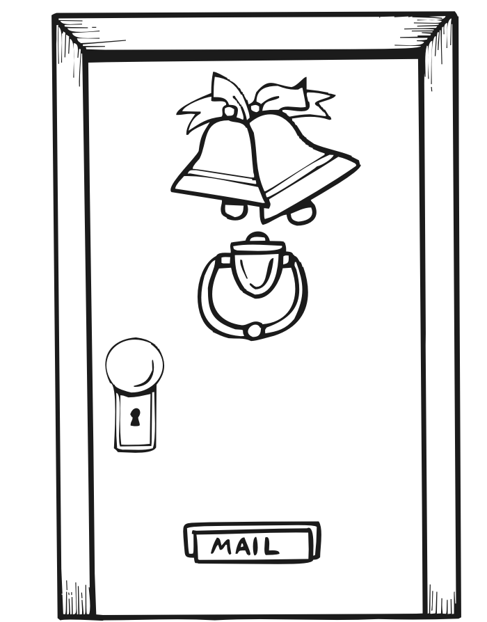 Christmas Decorations Coloring Page | Decorated Door