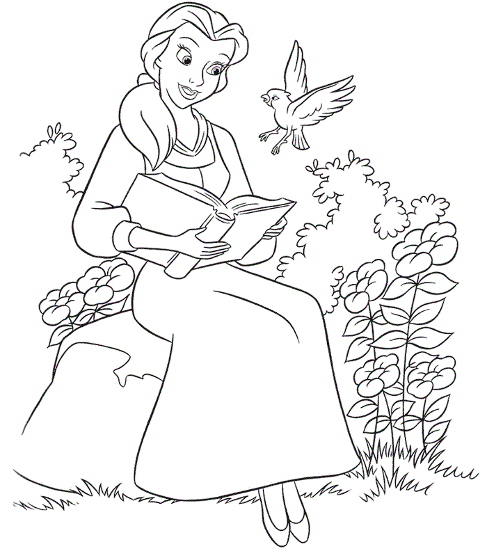 Belle Reading Books Coloring Page | Kids Coloring Page