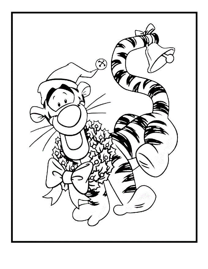 Tiger Wreath Christmas Coloring Pages | Coloring
