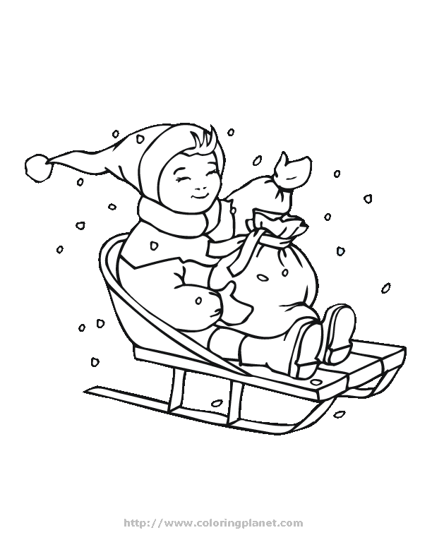 child on a sled printable coloring in pages for kids - number 4103 