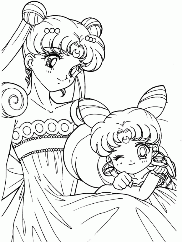 Sailor Moon With The Cute Little Kid Coloring Pages - Sailor Moon 