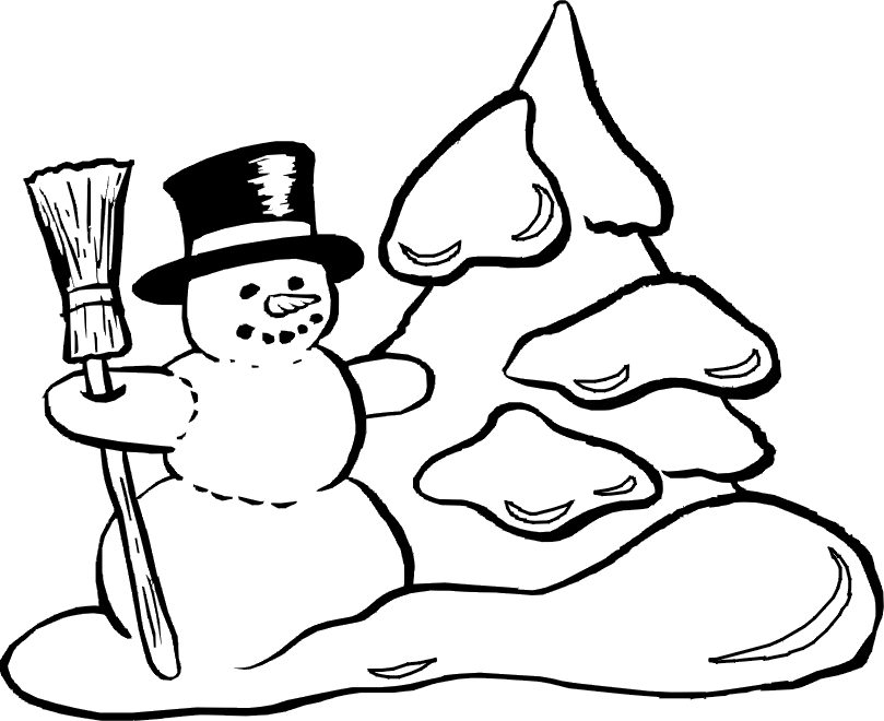 Snowman Coloring Page | Snowman With Broom