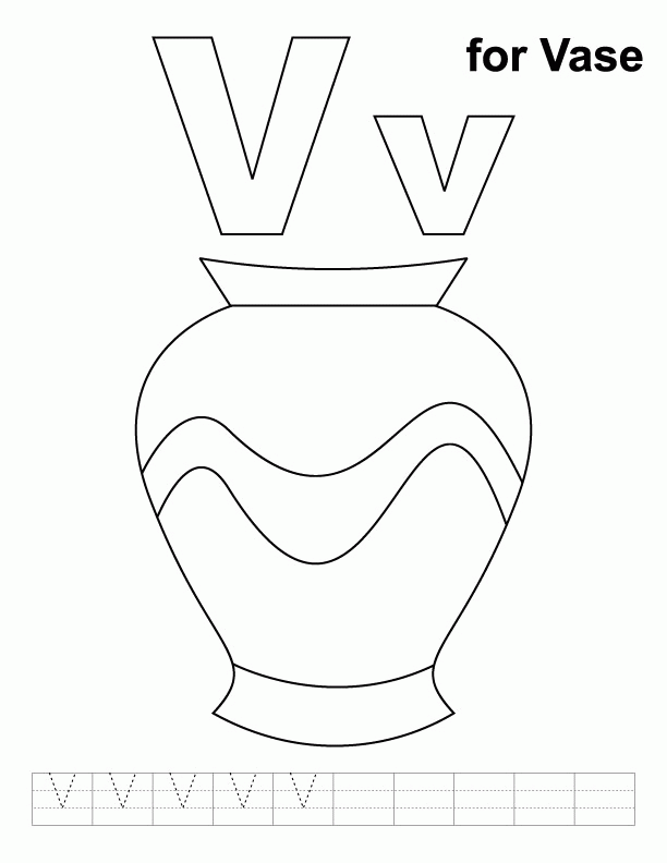 V for vase coloring page with handwriting practice | Download Free 