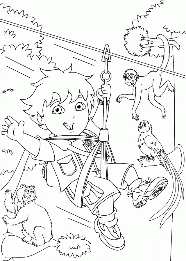 Go Diego Coloring Page For Kids With Animals Printable Free - Coloring Home