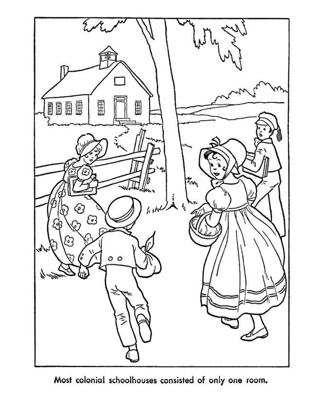 USA-Printables: Early American Children Coloring Pages - going to 