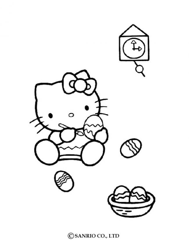 HELLO KITTY coloring pages - Hello Kitty coloring the Easter's eggs
