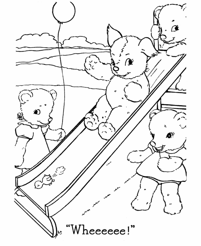 Teddy Bear Coloring Pages | Free Printable Baby Bears Playing 