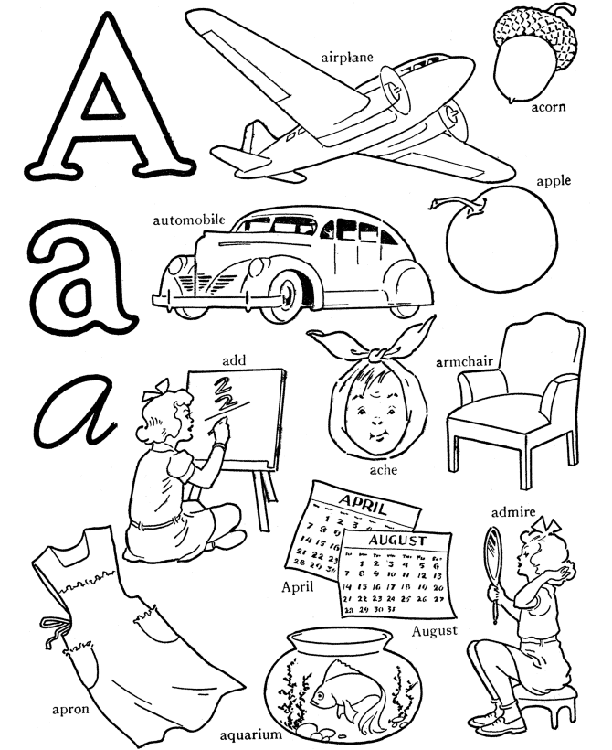 ABC Words Coloring Pages – Letter A – Airplane | Free Coloring Pages