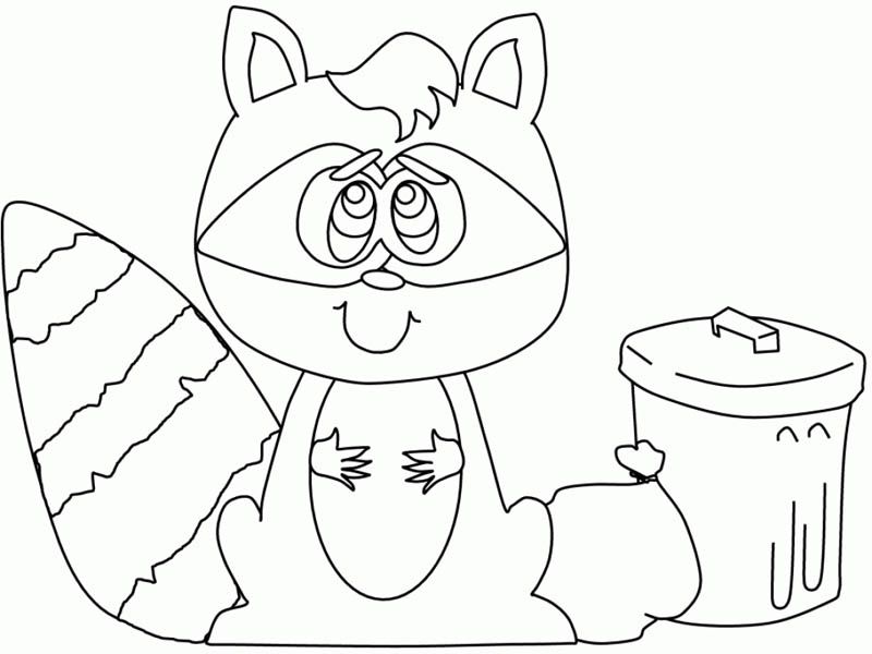 Raccoon and Trash Can Coloring Page: Raccoon and Trash Can 