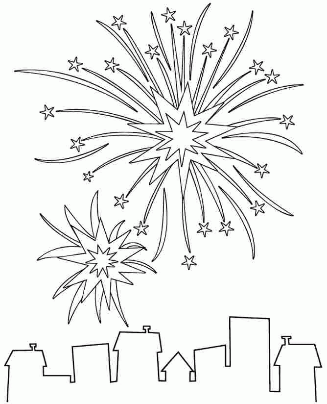 Printable Free New Year Fireworks Coloring Pages For Kindergarten #