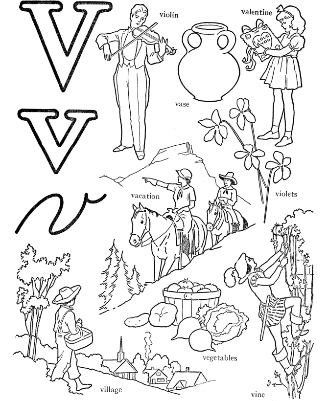 ABC Words Coloring Pages – Letter V – Violin | coloring pages