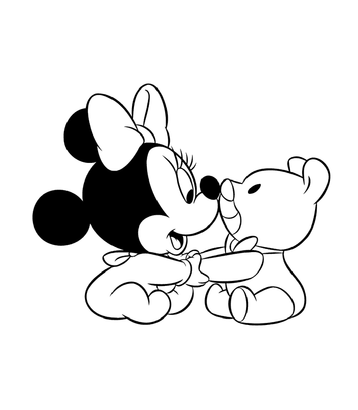 Mini Mouse With Teddy Bear: Cute Baby Bear Coloring Pages