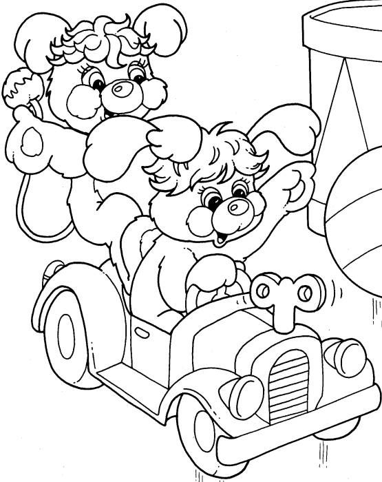 Popples driving a car coloring page