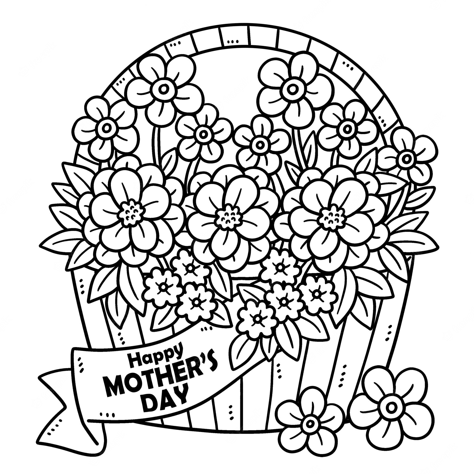 Premium Vector | Mothers day basket of flowers isolated coloring