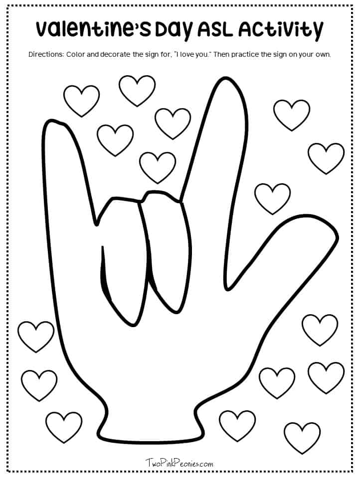 Valentine's Day ASL Activity {with free printable coloring page}