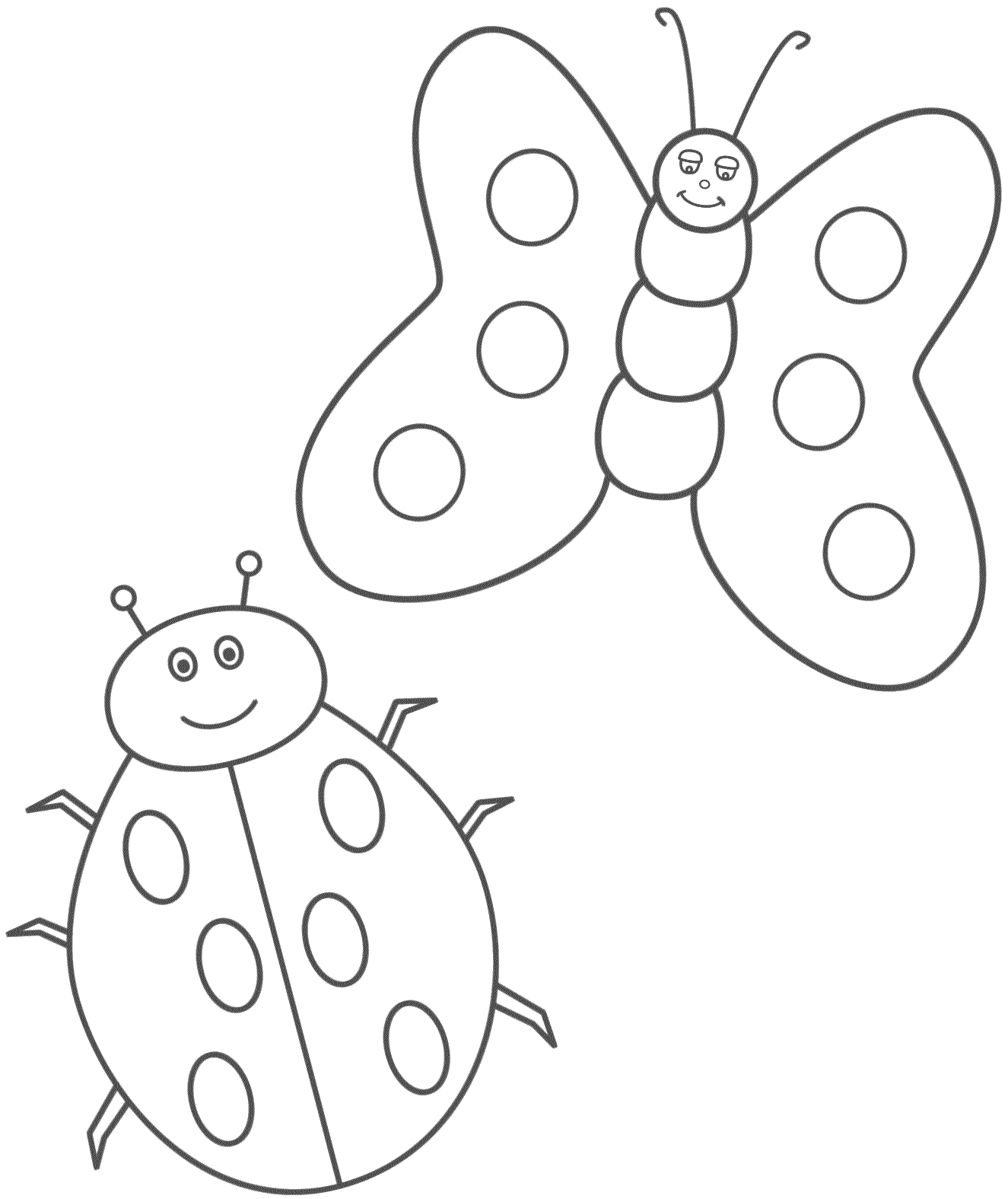 Ladybug and Butterfly - Coloring Page (Insects)