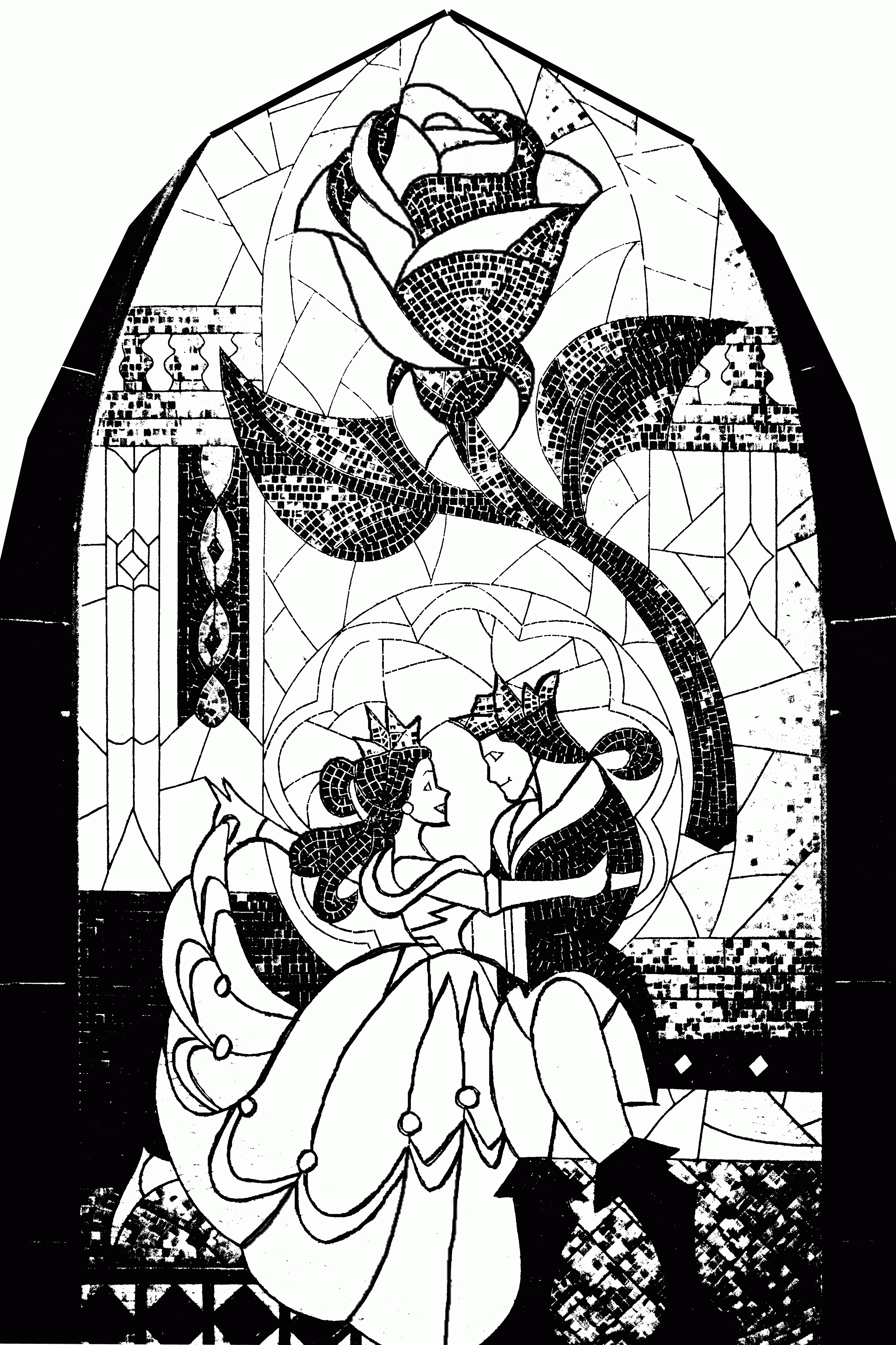 Download Beauty And The Beast Stained Glass Window Coloring Page - Coloring Home