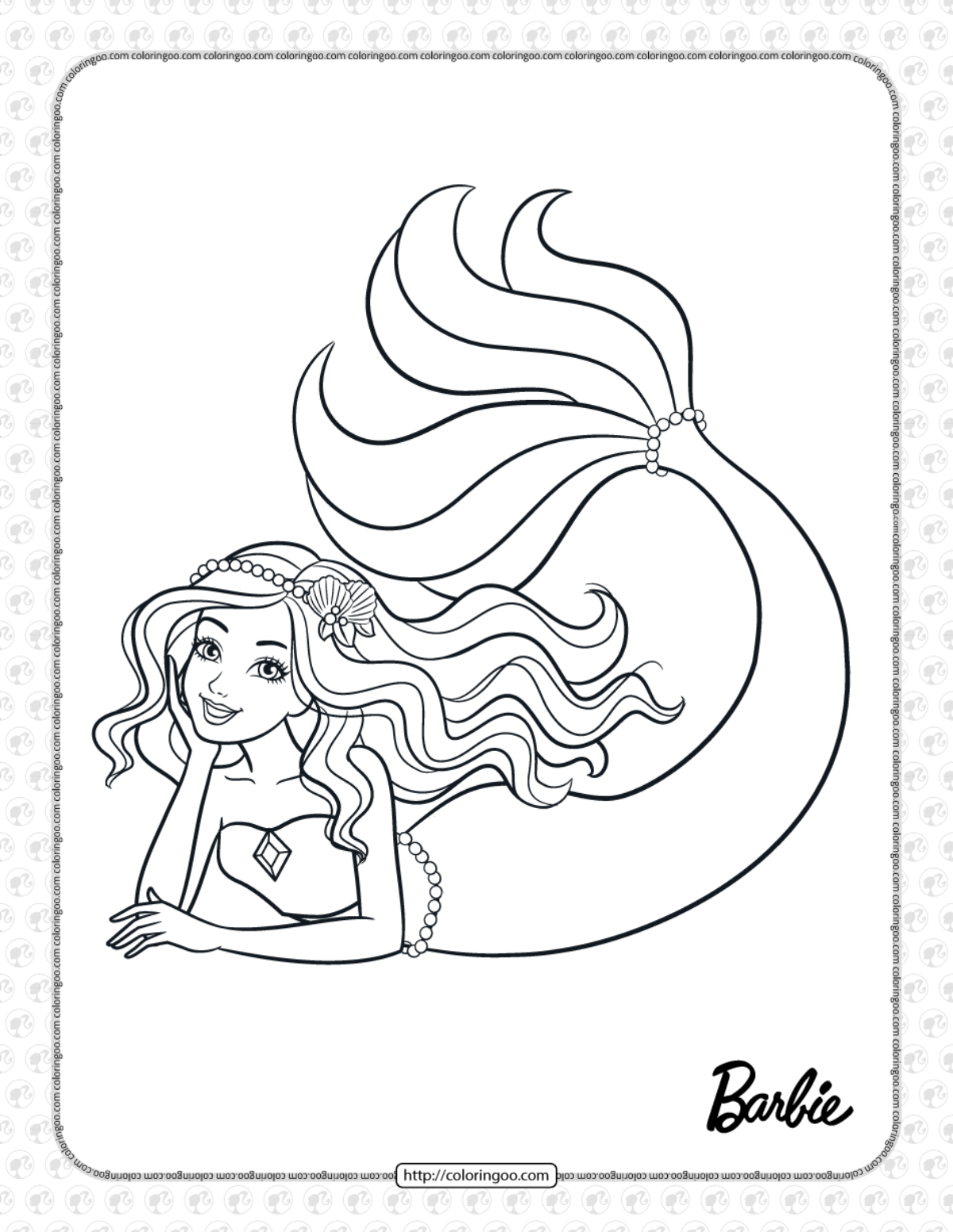 Decorate The Mermaid Tail Barbie Coloring Page