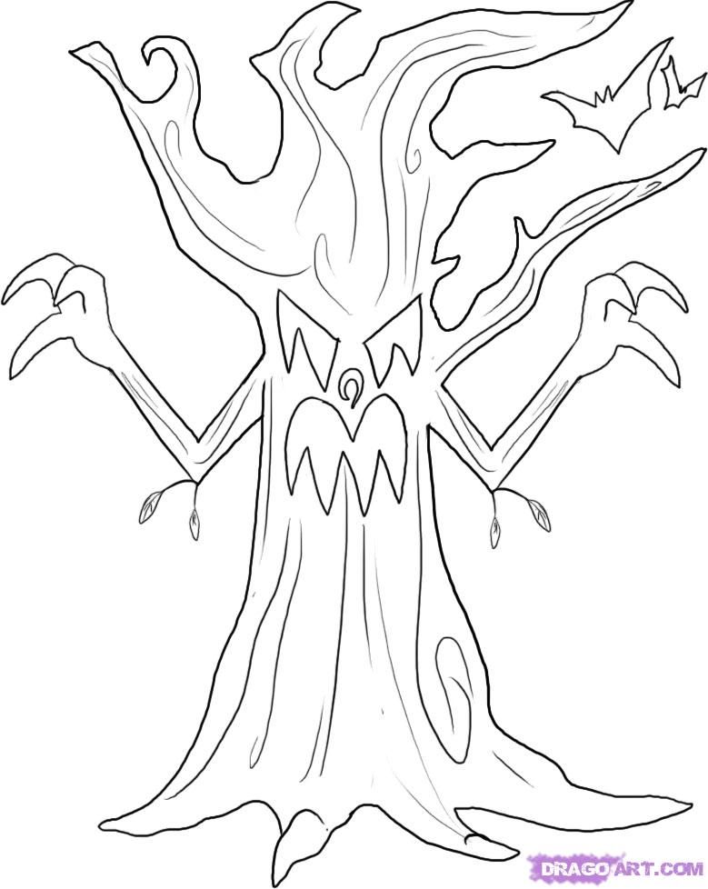 How to Draw a Spooky Tree, Step by Step, Halloween, Seasonal, FREE -  Coloring Library