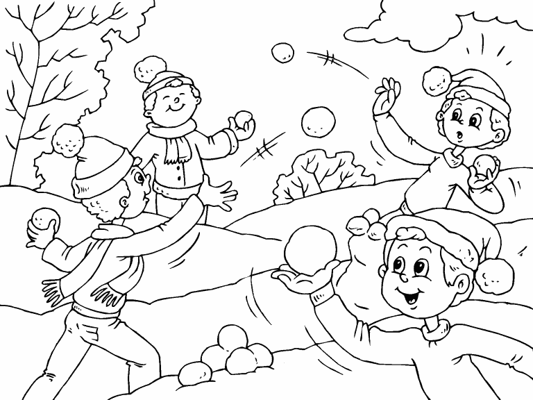 happy snowball fight coloring page Winter coloring pages snowball fight