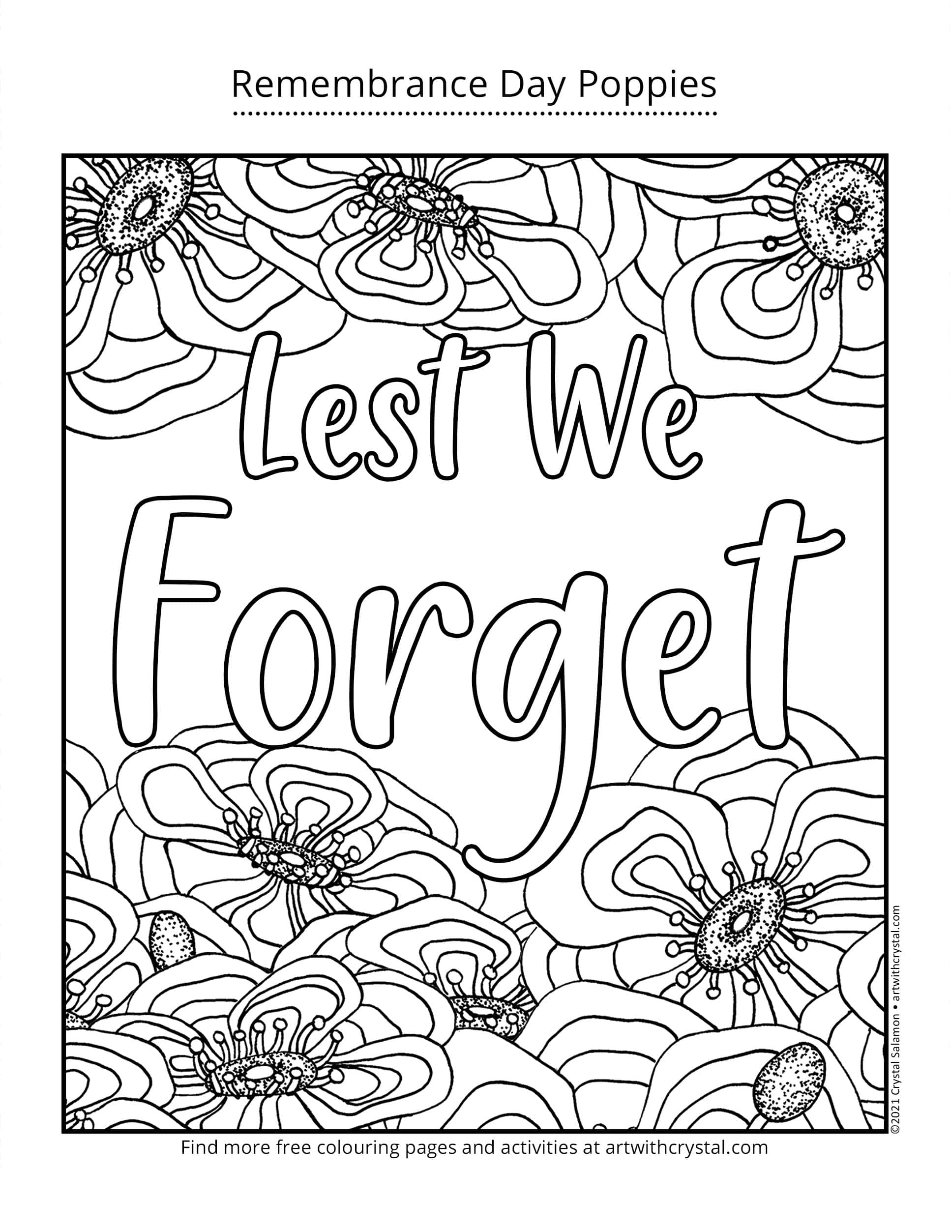 Remembrance Day Poppies - Lest We Forget - FREE Printable - Art With Crystal