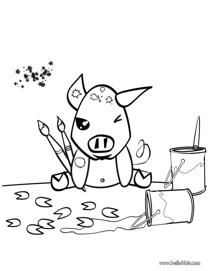 FARM ANIMAL coloring pages - Painting pig