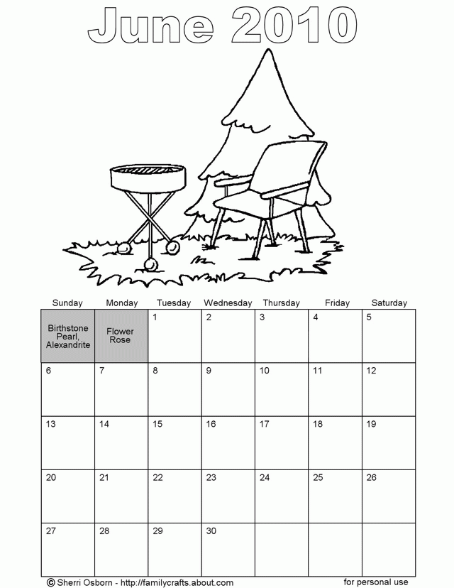 Free Printable Coloring Calendars June | Vector Images