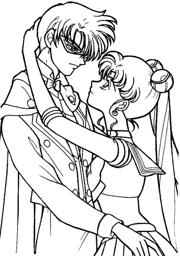 Sailor Moon and Tuxedo Mask are in Love Coloring Page | Color Luna