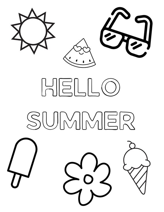 Printable Hello Summer Coloring Pages Coloring Pages to - Etsy