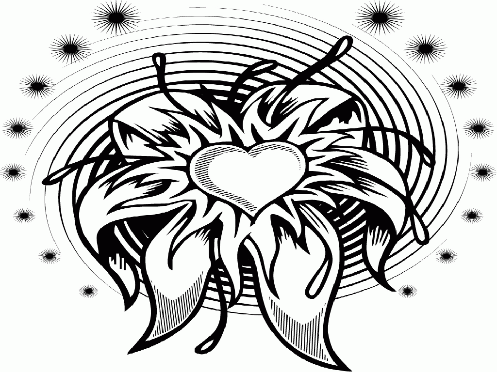 Flower And Hearts Coloring Pages - Coloring Home