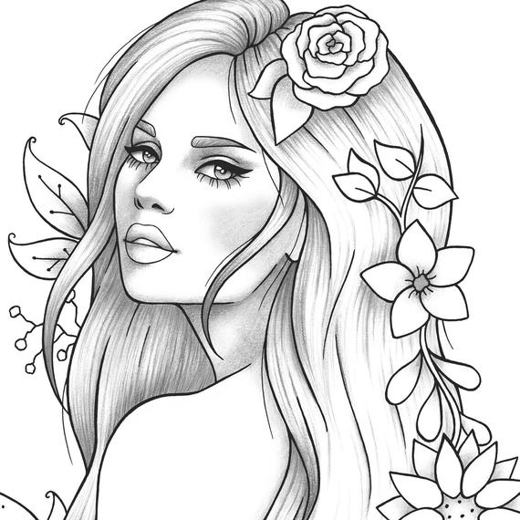 Printable coloring page girl portrait ...etsy.com · In stock