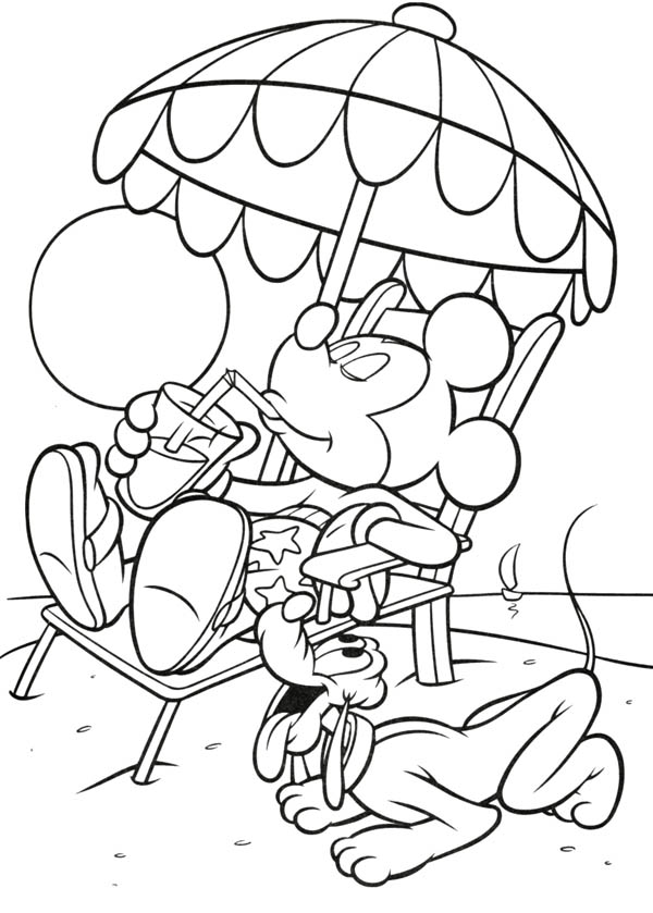 Mickey Mouse And Pluto Relax On The Beach Coloring Page : Color Luna