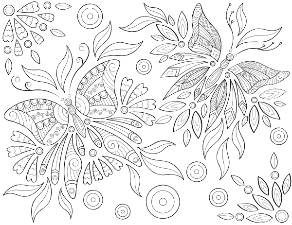 Printable Complex Butterflies Adult Coloring Page