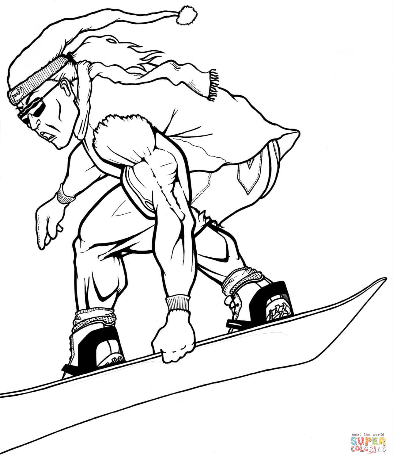 Muscular Snowboarder coloring page | Free Printable Coloring Pages