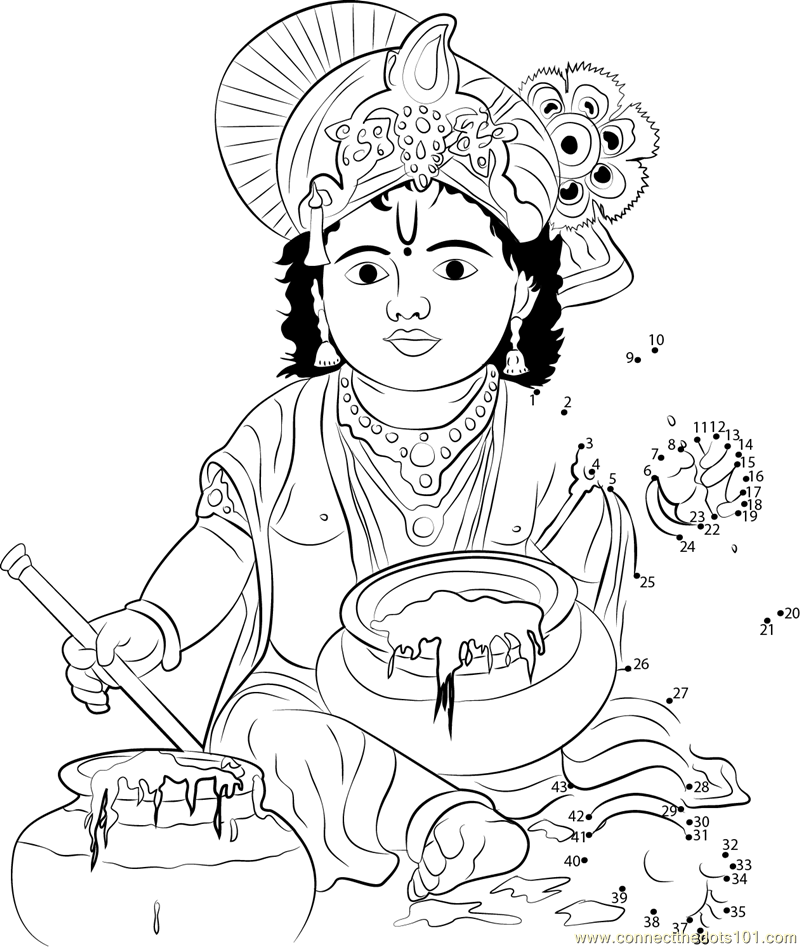 Lord Krishna dot to dot printable worksheet - Connect The Dots