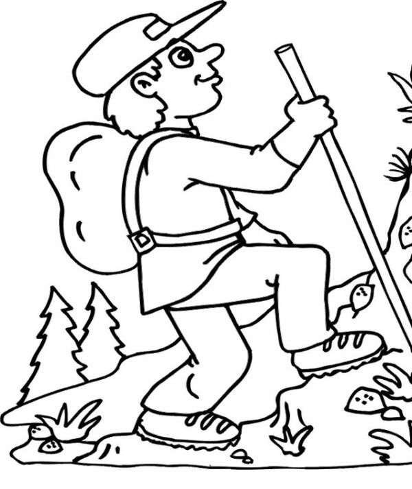 Hiking The Mountain In Summer Coloring Page For Kids | Camping ...