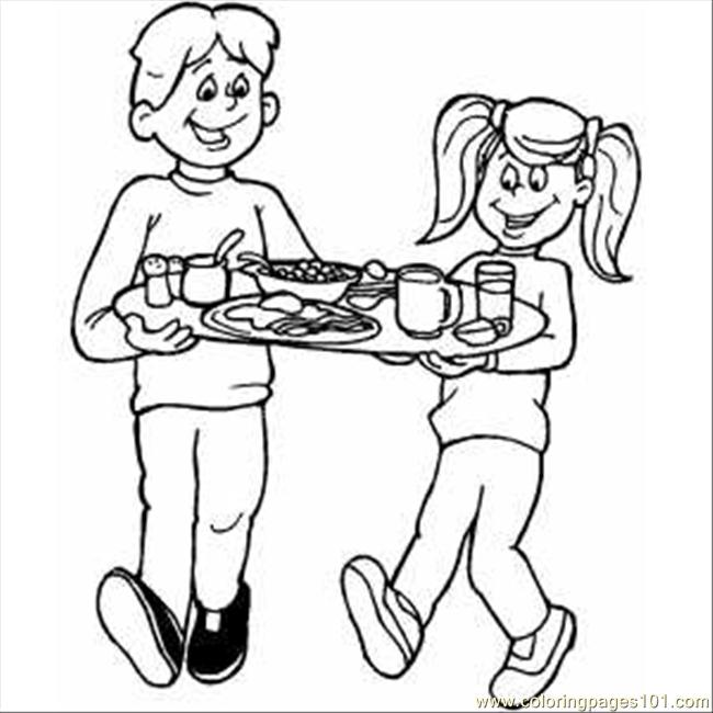 Kids With Breakfast Tray Coloring Page - Free Breakfast Coloring ...
