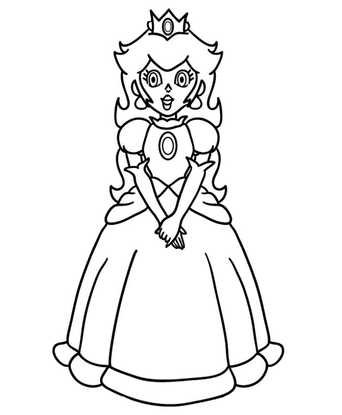 Print Princess Peach Mario Coloring Page or Download Princess 