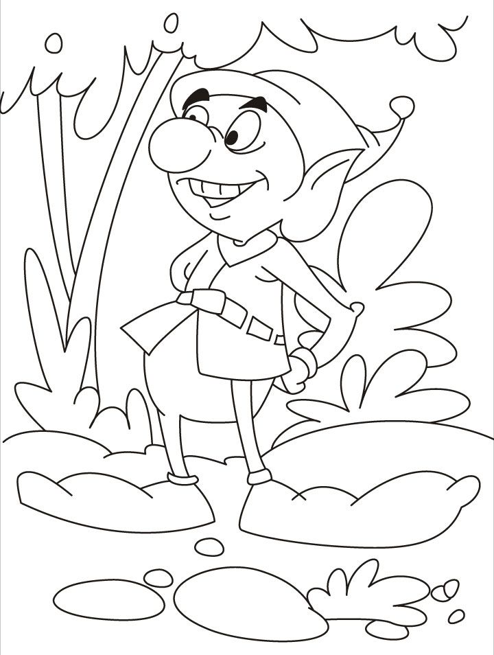 Hunter elf wandering in the woods to search something coloring 