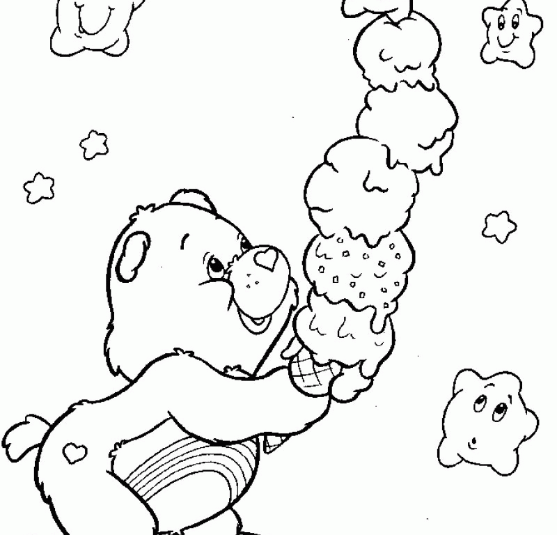 Care Bear With Ice Cream Coloring For Kids - Kids Colouring Pages