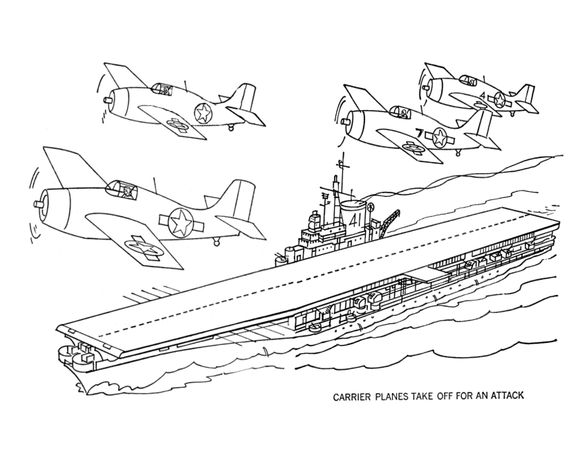 Armed Forces Day Coloring Pages | US Navy aircraft carrier WW-II ...