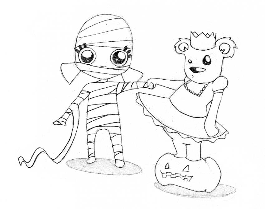 TRICK or TREATING coloring pages - Mummy loves bear bonbons